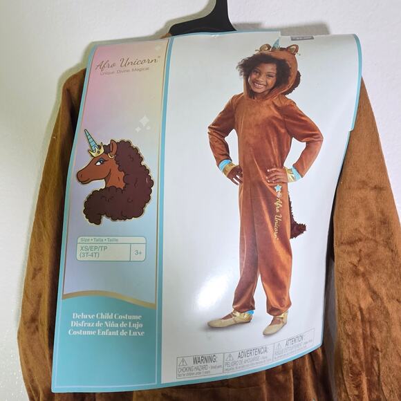 Girl's Deluxe Afro Unicorn Jumpsuit Costume XS  3T - 4T Hooded Girls Jumpsuit - Picture 3 of 7